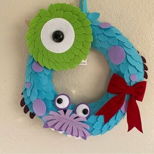 Disney Pixar Monsters Inc Christmas Holiday Decorative Door Wreath - NEW